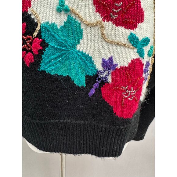 Vintage Jaclyn Smith Floral Embroidered Sweater Bold 80s Statement Size Large - Picture 6 of 16